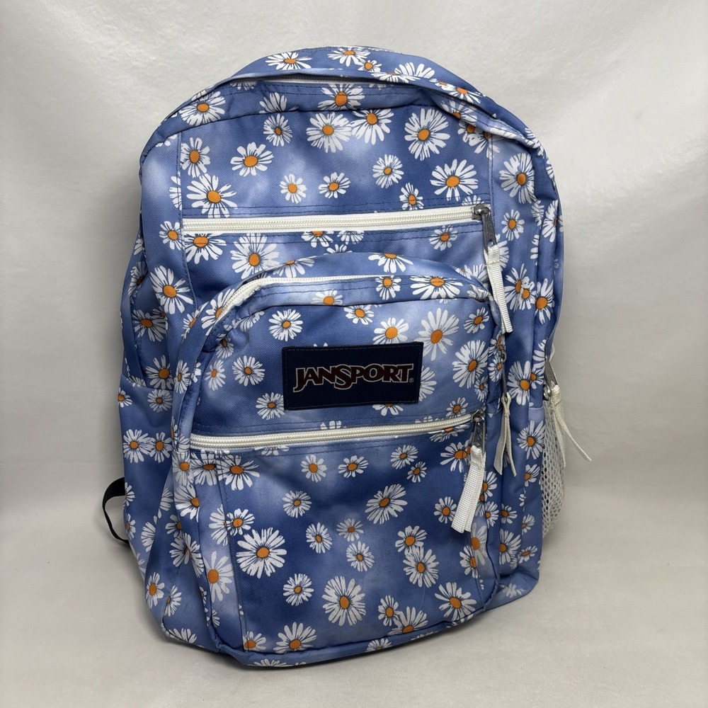 JanSport Big Student Backpack Blue Daisy Floral Print School Computer School Bag